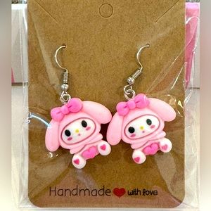 My Melody (pink heart) Handcrafted Earrings Hypoallergenic NEW